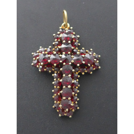 Gold Kreuz Anhänger mit Granat