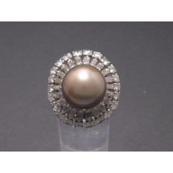 Weißgoldring mit Perle und Brillanten