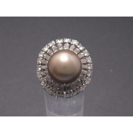 Weißgoldring mit Perle und Brillanten